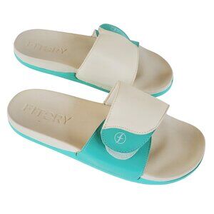 Fitcry Slip On Slide Sandals Women Size 9 Cushioned Comfort Hook & Loop Teal